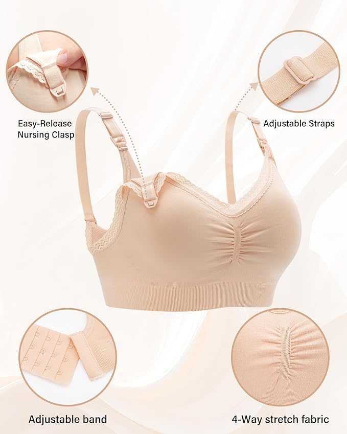 Stelle Lace Nursing Bras for Breastfeeding Seamless Pregnancy Maternity Wireless Bralette with Pads, Extenders