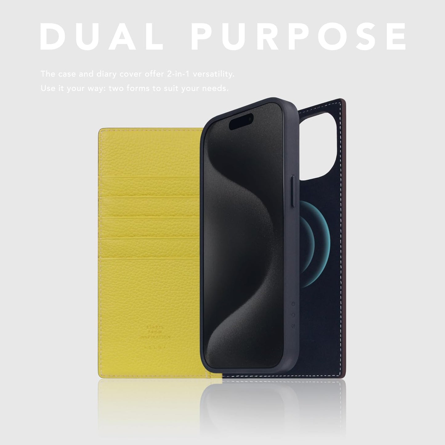 D8 Neon Full Grain Leather Wallet Case for iPhone 15 Plus - [2-in-1] Handcrafted Detachable Diary Style with Magnetic MagSafe Back Cover, Gift Box Included (Lemon)