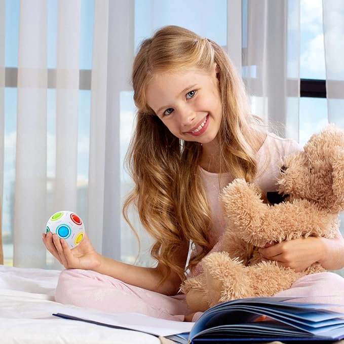 Vdealen Magic Rainbow Puzzle Ball, Fidget Ball Puzzle Brain Teaser Fidget Toy for Boys & Girls- Birthday Party Easter Valentines Christmas Stocking Stuffers for Kids Teen & Adults(Off White)