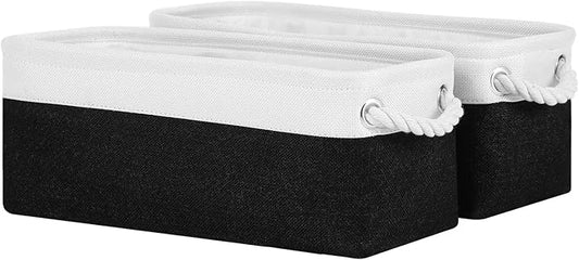 DULLEMELO Toilet Paper Storage Basket, Toilet Paper Basket for Back of Toilet, Bathroom Storage Basket for Cosmetics Towels Toilet Paper, Toilet Tank Basket with Rope Handles for Toilet(White&Black)