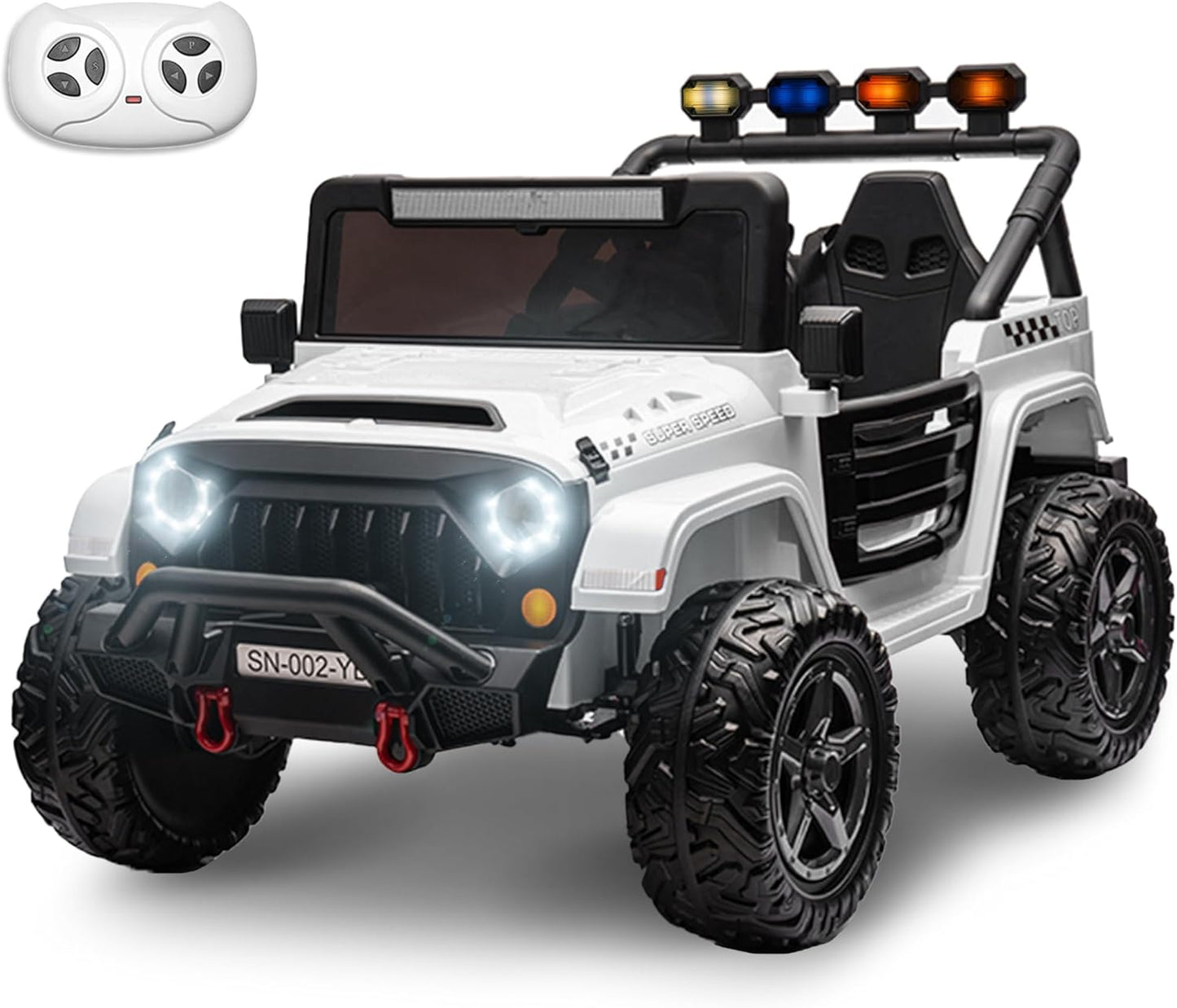 24V 2 Seater Ride On Truck with Remote Control 4WD Electric Car for Kids Ride On Car Battery Powered Ride On Toy Car with Music Player, LED Lights, Bluetooth, Rear Shock Absorber, White