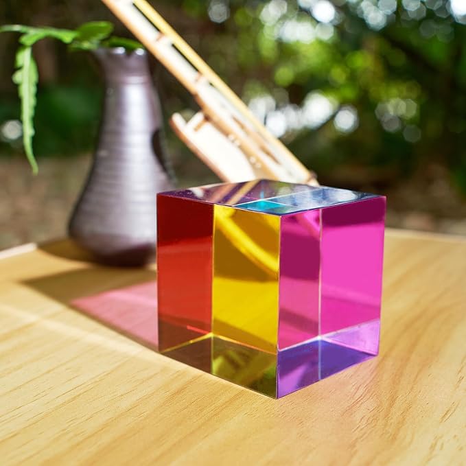 CMY Mixing Color Cube, 80mm (3.15 inch) Acrylic Prism for Home or Office Decoration, CMYcube Physics Toys Science Educational Gift for Kids, 8cm