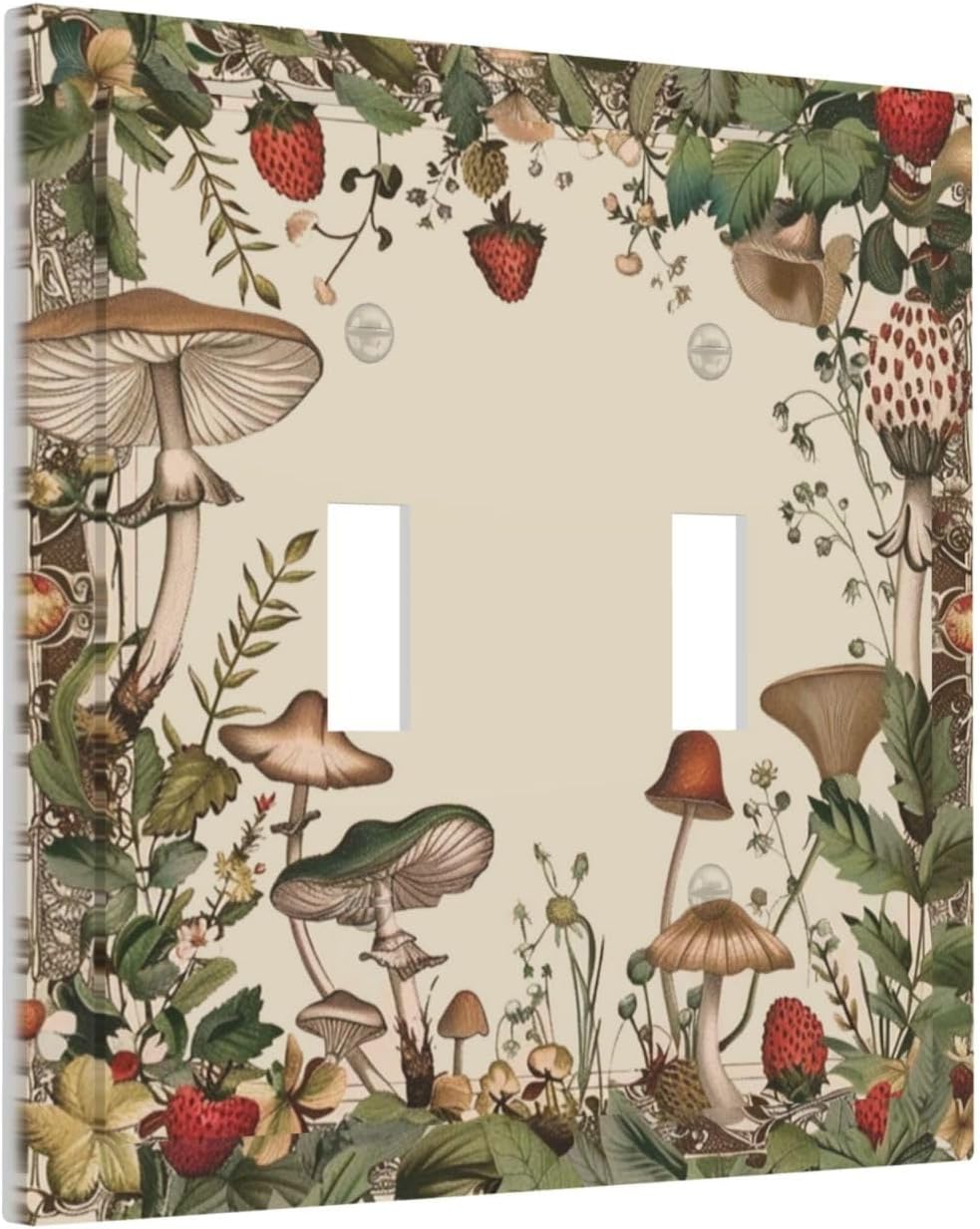 Decorative Switch Covers Plate Rustic Mushroom Garden Red Strawberry 2 Gang Wall Plate Unique Double Toggle Light Switch Plate Wall Cover Plate Faceplate for Bedroom Home Decor