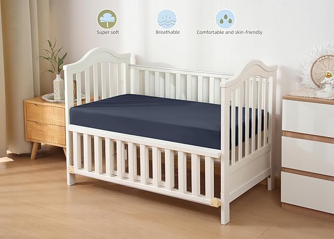 HBHLFZ Crib Sheets for Boys, Girls, 28x52 Inch Fitted Crib Sheet - 8 Inch Deep Pocketed Fixed Sheet - Soft and Comfortable Microfibre - Fits Standard cot and Toddler mattresses, Dark Blue