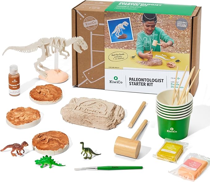 KiwiCo Dinosaur Fossil Dig Kit for Kids Age 6+ | Excavate & Build Skeleton, Make Fossil Impressions | STEM Paleontology Science Kit with Dinosaur Facts Poster