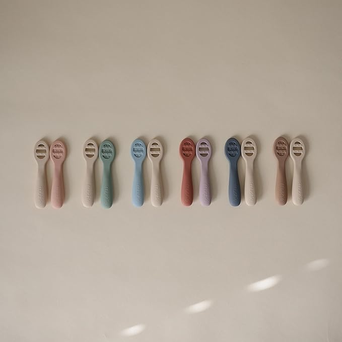 mushie Silicone First Feeding Baby Spoons | 2 Pack (Rose/Soft Lilac)
