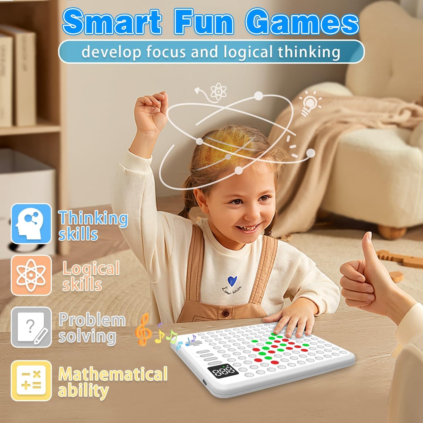 Dollox Kids Smart Chessboard Games, Built-in 9 Strategy Board Games Toys 5 in a Row Game, 4 in a Row, Tic Tac Toe, Memory Master AI Electronic Smart Board Game for Travel Party Family Night Gifts