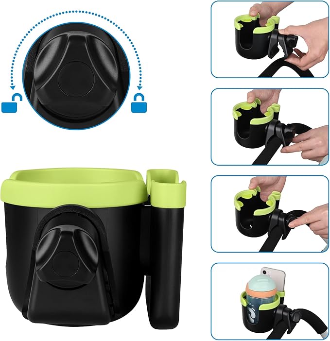 Accmor Stroller Cup Holder with Phone Holder, Bike Cup Holder, Universal Cup Holder for Uppababy Nuna Doona Strollers, 2-in-1 Cup Phone Holder for Stroller, Bike, Wheelchair, Walker, Scooter