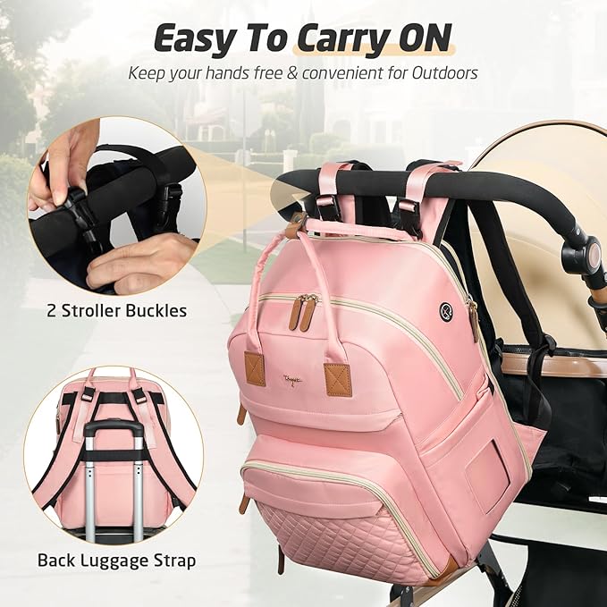 Diaper Bag Backpack - Extra Large Diaper Bag for 2 Kids Twin, Travel Baby Bags for Mom Dad 25-37L Expandable with Changing Pad Earphone Hole, Solid Pink