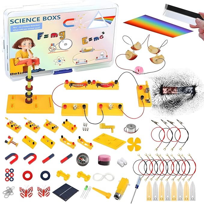 Delinx Science Experiments STEM Kit | Electromagnetism & Circuit Learning Set | Physics Lab Kit with Magnets, Solar Power, Magnetic Levitation | Educational Set for 6 7 8 9 10 12 Years Old Kids
