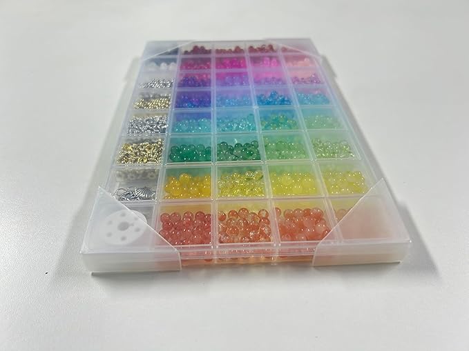 Funtopia Glass Beads for Bracelets 6mm, 1396pcs Bracelet Making Kit 34 Colors Glass Beads for Jewelry Making, Crystal Beads for Bracelets DIY Crafts with Spacer Beads and Charms