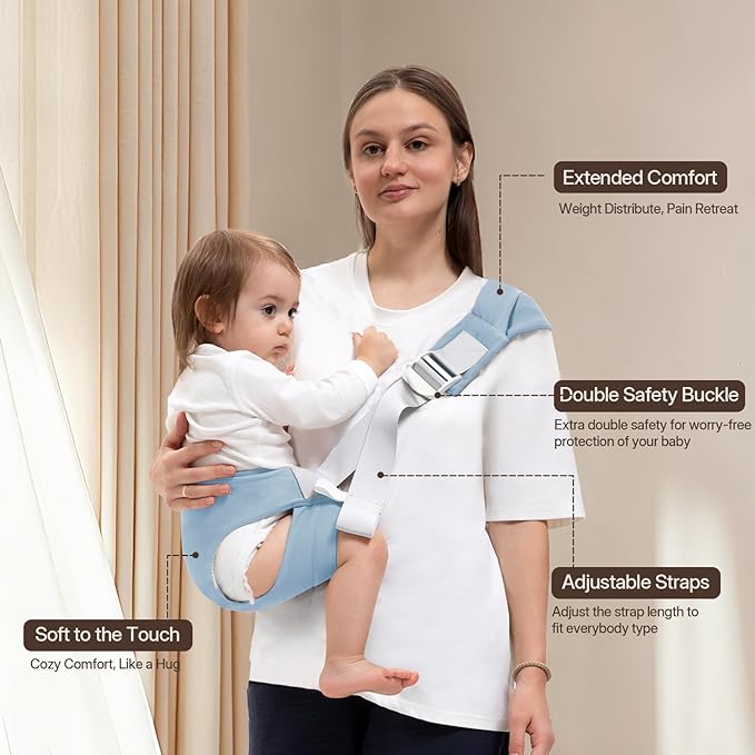 Toddler Carrier for 25-60 lbs,Comfortable&Lightweight Baby Sling Carrier,Adjustable with Left/Right Shoulder Straps,One Size Fits All,Ideal for Shopping and Travel-Blue