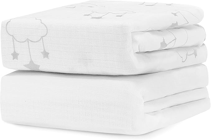 Newton Baby Fitted Single Layer Crib Sheet (2-Pack) - Ultra Breathable and Soft, Organic Cotton, Fits All Standard Cribs, Wishing on a Star White