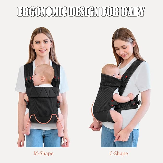 IULONEE Baby Carrier Wrap Ergonomic Baby Strap Carrier Front & Back Backpack Carry Adjustable Infant Toddlers Carrier Sling for Newborn Black