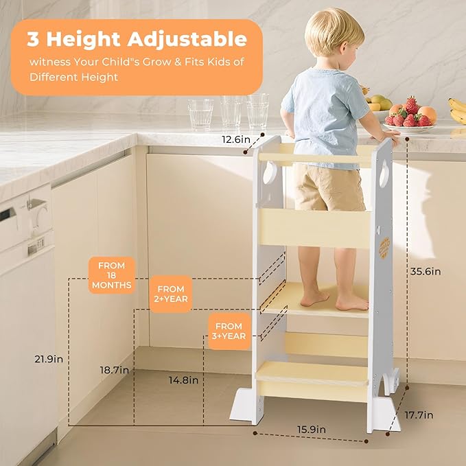 Toddler Tower 3-in-1 Multifunctional Kitchen Stool Helper, Adjustable Height ，Highchair