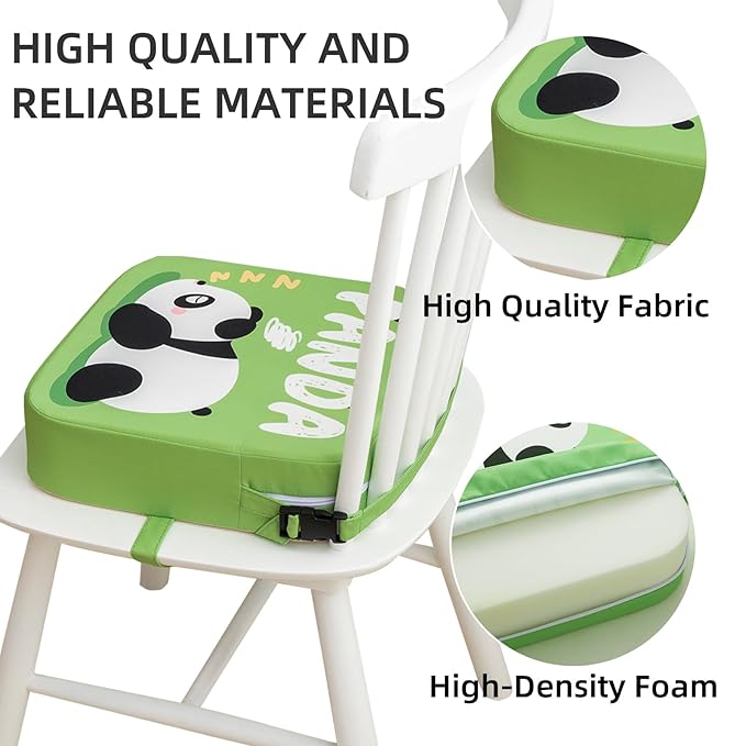Toddler Booster Seat for Dining Table, Portable Kids Booster Seat with Safety Buckles Portable Increasing Booster Cushion with Non-Slip Bottom (Green Panda)