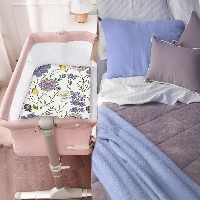 AMROSE 3 Pack Bassinet Sheets 33" x 20" Compatible with Mika Micky, Baby Delight, Dream On Me, AMKE and Other Rectangle Bassinet Mattress, Soft and Skin-Friendly, Violet