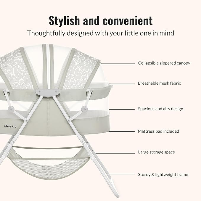 Karley Bassinet for Newborns | Award-Winning 2021 National Parenting Product & Mom’s Choice Winner | Portable Lightweight Bassinet with Adjustable Canopy, Dual-Sided Mattress & Storage Bag