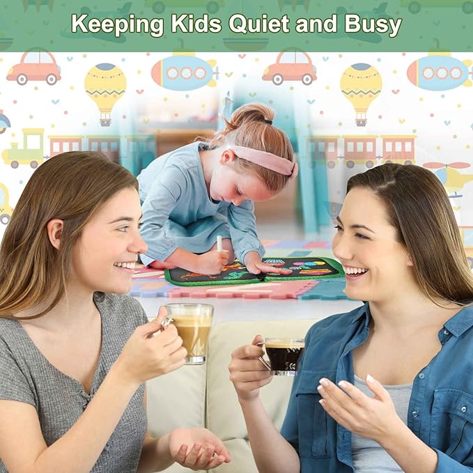 Erasable Doodle Set for Kids - Reusable Magic Drawing Book with 12 Watercolor Pens 14 Page Drawing, Road Trip Car Game Writing Painting Set for Boys and Girls (Traffic Light)