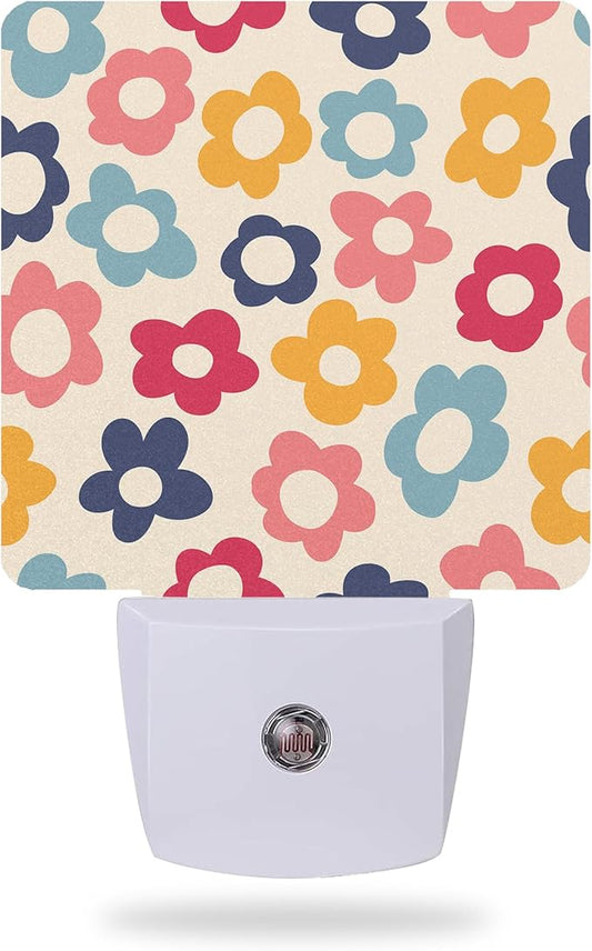 Vintage Groovy Flowers Night Light with Dusk to Dawn Sensor for Kid Girls Boys Women Men Room Decor, Hallway, Kitchen, Bathroom, Nursery, Stairs