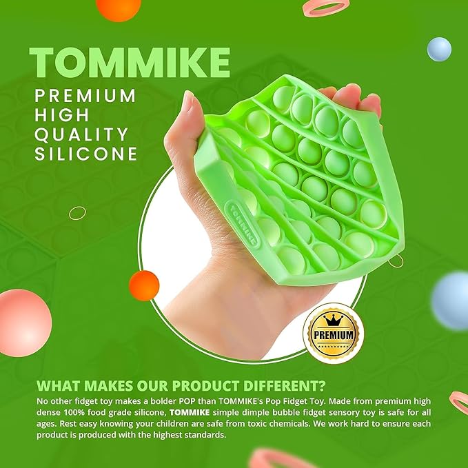 TOMMIKE Hexagon Push Pop Fidget Toy Bubble Sensory for Anxiety & Stress Relief Special Needs Autism Learning Office School Game Crafts Kids Adults (Glow in Dark)
