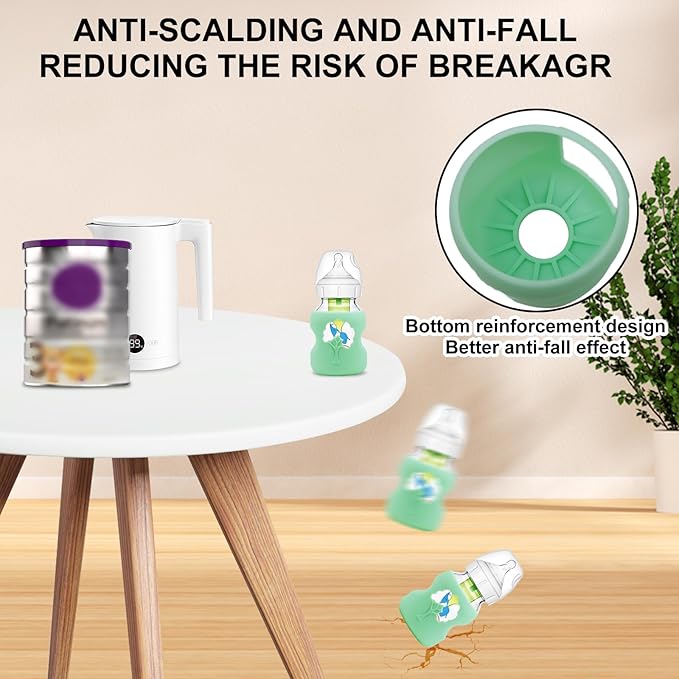 2 Pack Anti Breakage Baby Bottle Holder, Silicone Sleeves for Dr. Brown's Natural Glass Baby Bottles, Anti Flow Sleeve for Infant Bottles (5 Ounce)