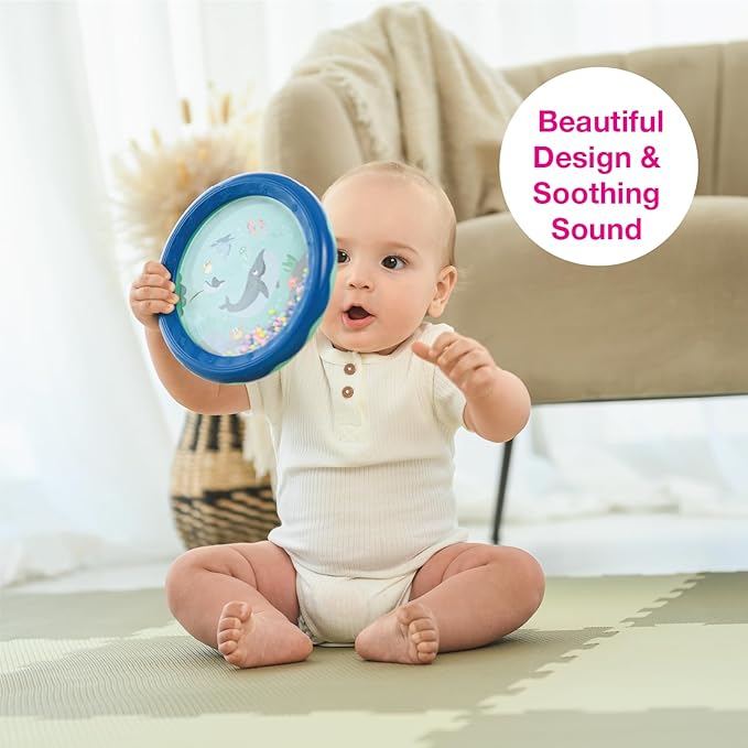 Edushape Sea World Drum for Baby - Set of 1 Ocean Baby Drum Toy for Toddlers 1-3 - Small Drums Musical Toy for Babies 1 Year Old and Up, Soothing Sounds, Fun Tummy Time and Sensory Development
