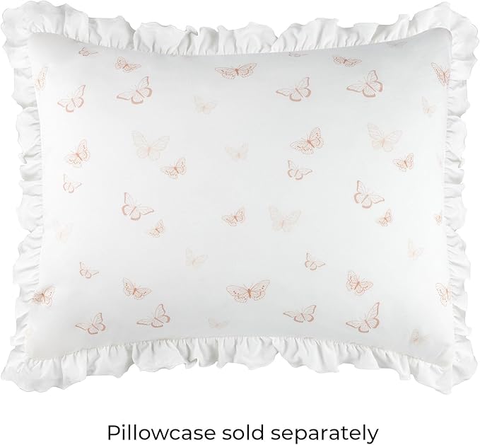 Ely's & Co. Crib Bedding Set for Girls, Toddler Bedding Set, 5 Piece Set - 2 Fitted Crib Sheets/Toddler Bed Sheets, Quilted Comforter and Decorative Pillow with Insert, Butterfly + Stripe Collection