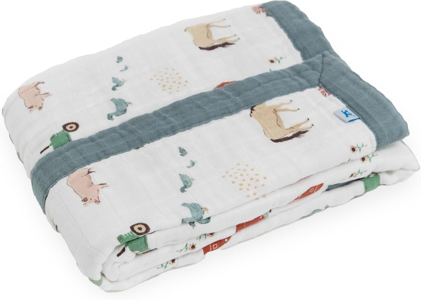 Little Unicorn Newborn Receiving Quilt | Ultra- Soft, Multi-Layered Muslin Fabric | Gift for Newborns & on-The-go (Farmyard)