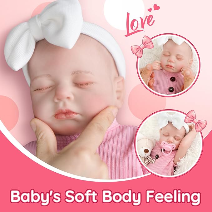 Jirachi Realistic Reborn Baby Dolls, 18 Inch Real Life Full Body Vinyl Sleeping Baby Girl, Newborn Lifelike Reborn Baby Dolls with Pink Clothing Set
