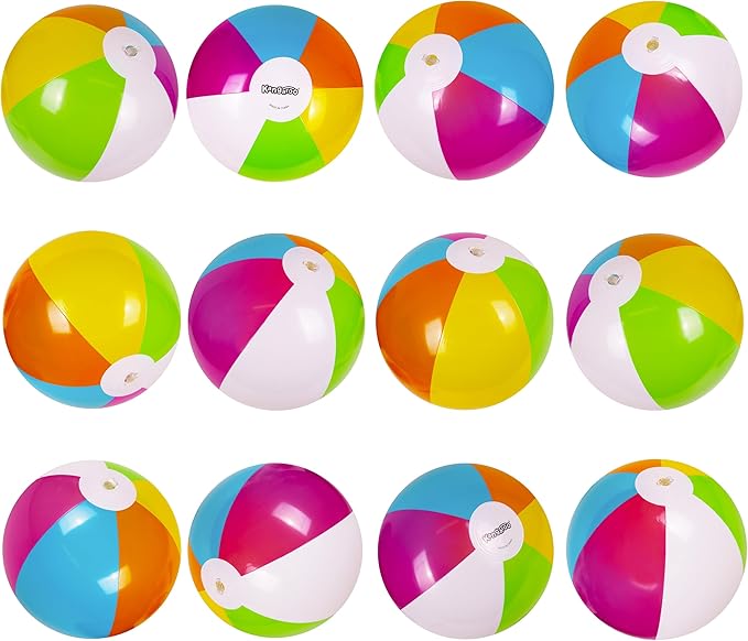 Kangaroo 12-Pack Inflatable Beach Balls Bulk for Kids & Adults I Inflatable Pool Party Favors Swimming Pool Toys I Kids Beach Toys for Beach Games