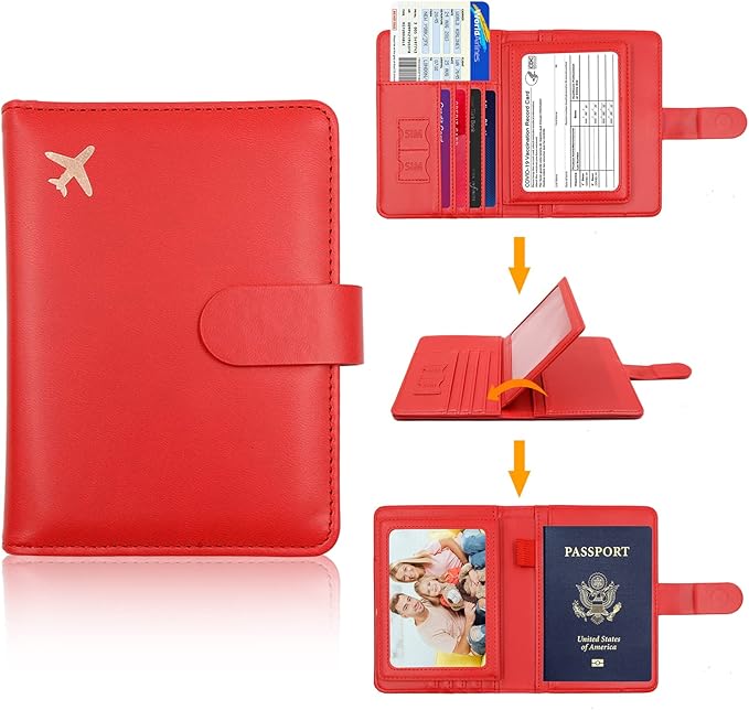 Melsbrinna Rfid Passport Holder for Travel women/Men, Cute Passport Wallet Rfid Blocking Card Slots, Rfid Passport Cover/CaseTravel Wallet, Passport Book Holder (1, Red2)