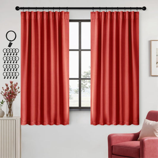 ANRODUO Back Tab Blackout Curtains for Bedroom Living Room, Rod Pocket Pinch Pleated Thermal Insulated Room Darkening Curtains 72 Inches Long 2 Panels, Burnt Orange, 42 x 72 Inch