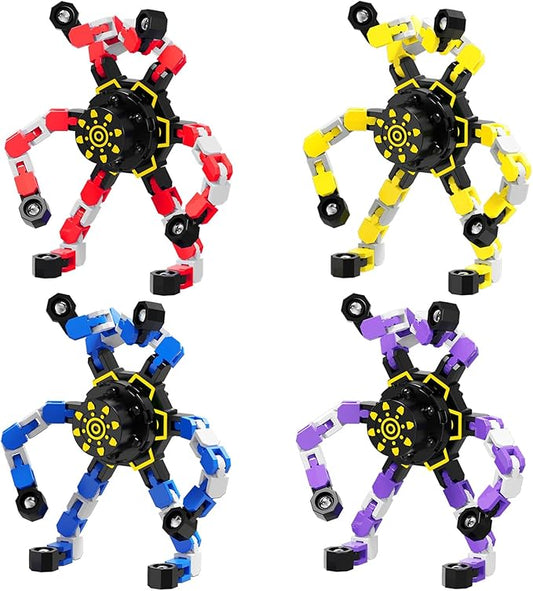 4Pcs Transformable Fidget Spinners for Kids Sensory Fidget Toys Teens Quiet Airplane Road Trip Travel Activities Essential Stocking Stuffers Bulk Gifts for Boys Girls Toddlers Autism ADHD C