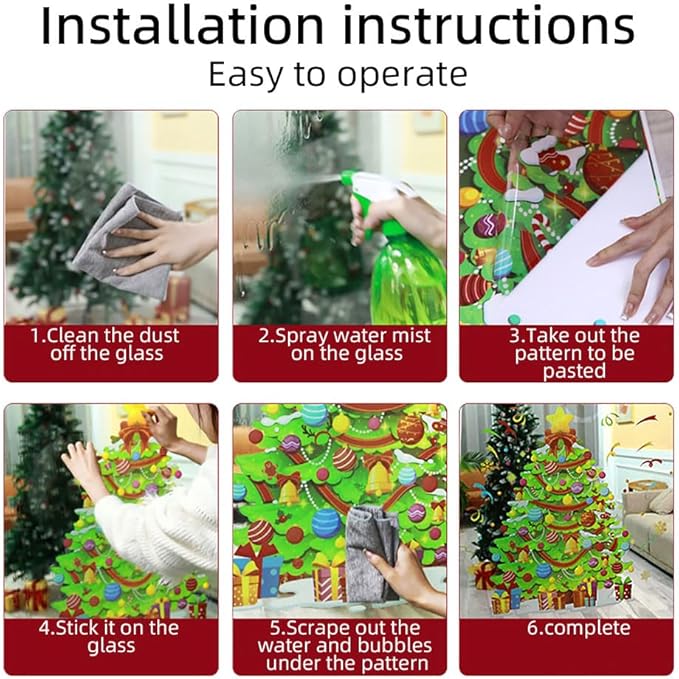 9 Sheet Christmas Pink Window Decorations - Merry Christmas Window Clings for Glass Windows, Santa Claus Snowflake Christma Windows Stickers Decals for Indoor Home Xmas Holiday Winter Party Decor