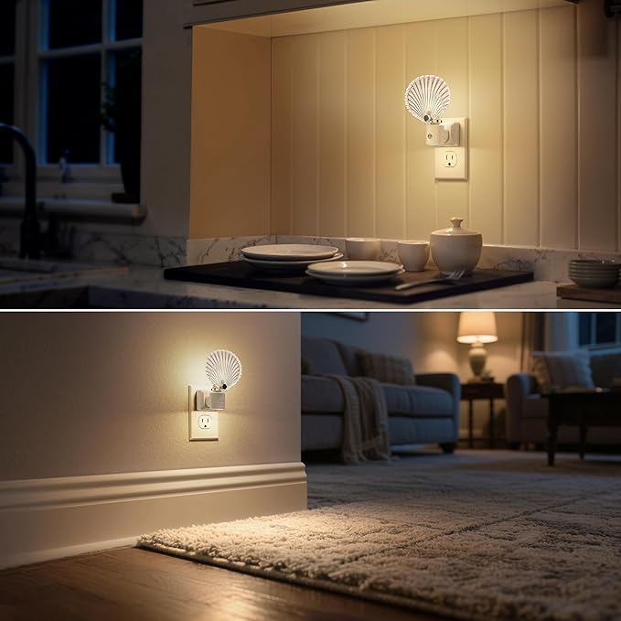 DORESshop LED Night Light[2 Pack], Glass Shell Night Lights Plug into Wall, 3 Level Brightness Adjustable Plug in NightLight with 360° Rotatable, Dusk to Dawn Sensor Nightlights for Bedroom, 3000K