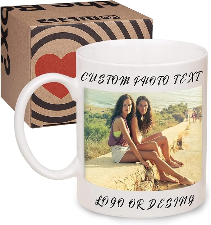 Custom Photo Coffee Mug with Your Picture and Text, Name - Personalized Gifts for Family, Girlfriend, Boyfriend, Best Friend, Birthday, Halloween, Christmas Gifts, Taza Personalizadas - 11oz White