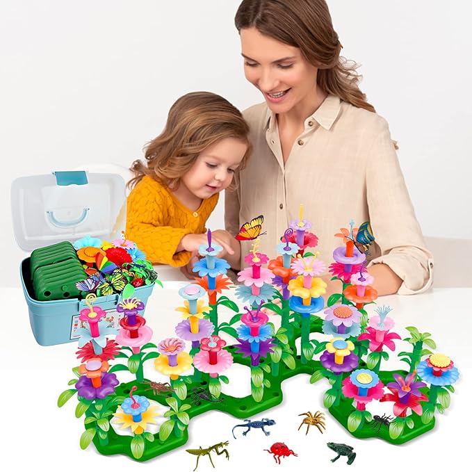 Birthday Toys Gifts for 2 3 4 5 6 Years Old Toddler Girls Boys, 156 PCS Insect Flower Garden Building Educational STEM Learning Pretend Play Gardening Set, Gifts for Preschool Kids Age 2+