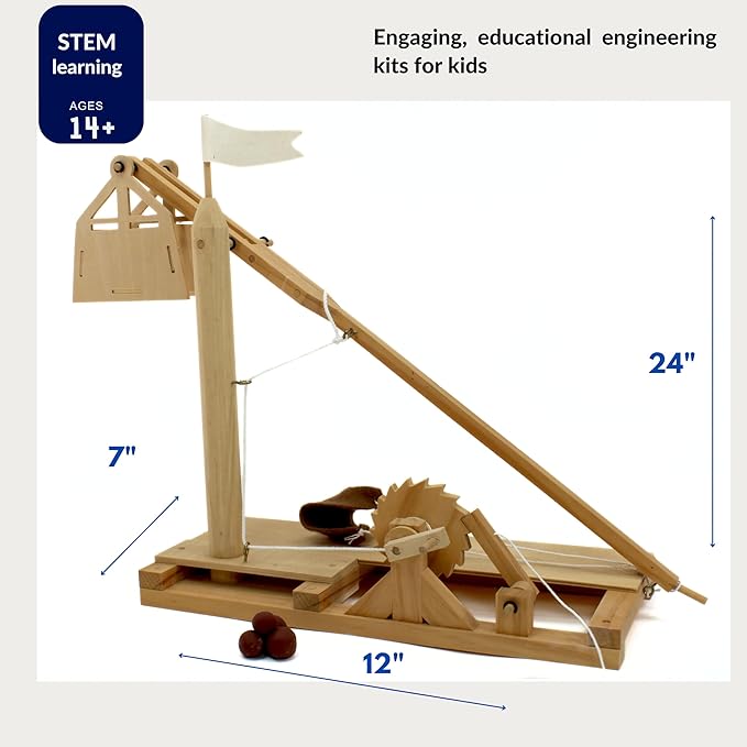 PATHFINDERS Leonardo da Vinci Trebuchet STEM Kit – Build Your Own Medieval Siege Engine – Educational Wooden Model for Kids Teens & Adults, DIY Engineering Project, Science Experiment Gift