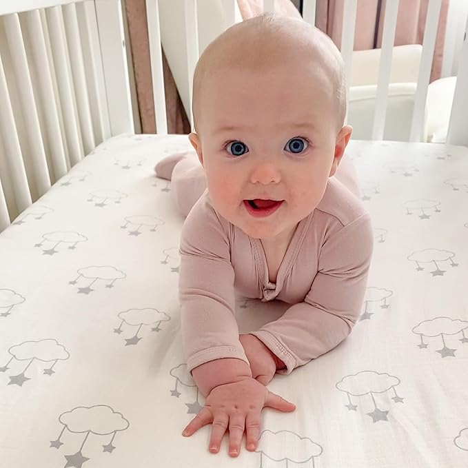 Newton Baby Fitted Single Layer Crib Sheet (2-Pack) - Ultra Breathable and Soft, Organic Cotton, Fits All Standard Cribs, Wishing on a Star White