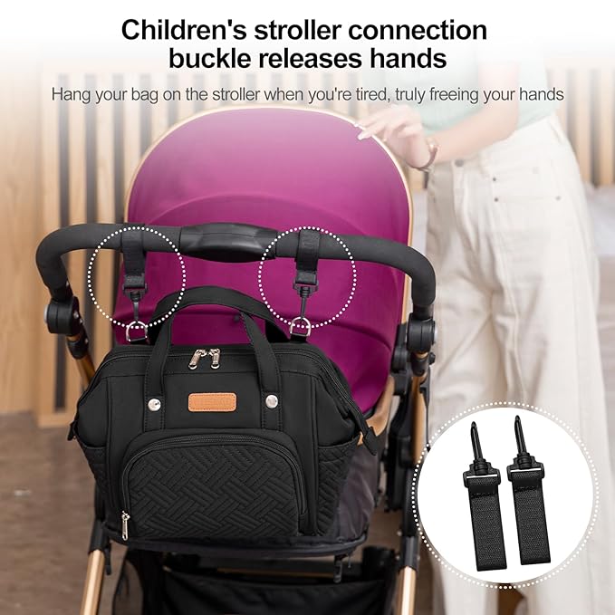 Small Diaper Bag, Stroller Organizer with Insulated Cup Holder & Detachable Shoulder Strap, Convertible Diaper Bag Tote for Short Trip (Black)