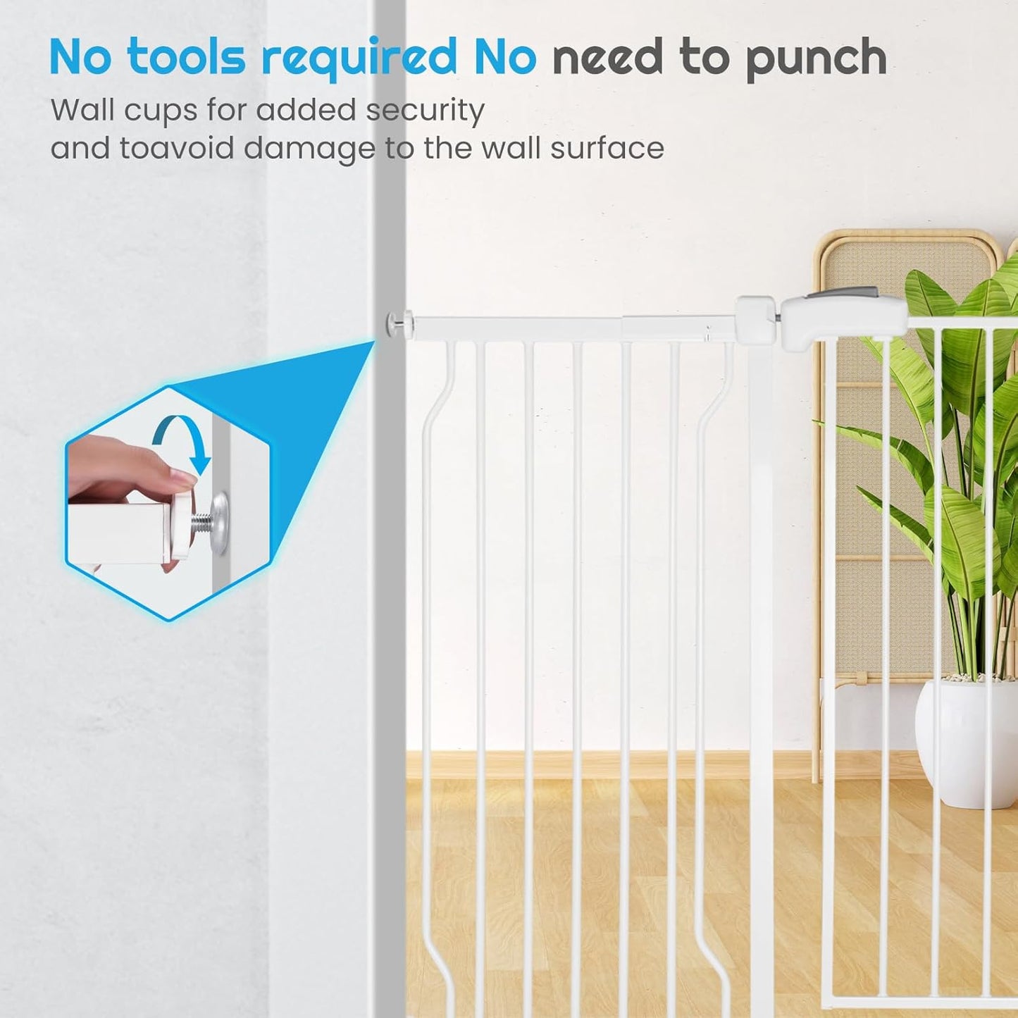 Extra Wide Baby Gate for Stairs Doorways with door, 30" Tall 57.1-66.5" Wide Easy Install Dog Gate indoor, Safety Metal Pressure Mounted Pet Gate with Walk-Thru Auto Close for the House, White