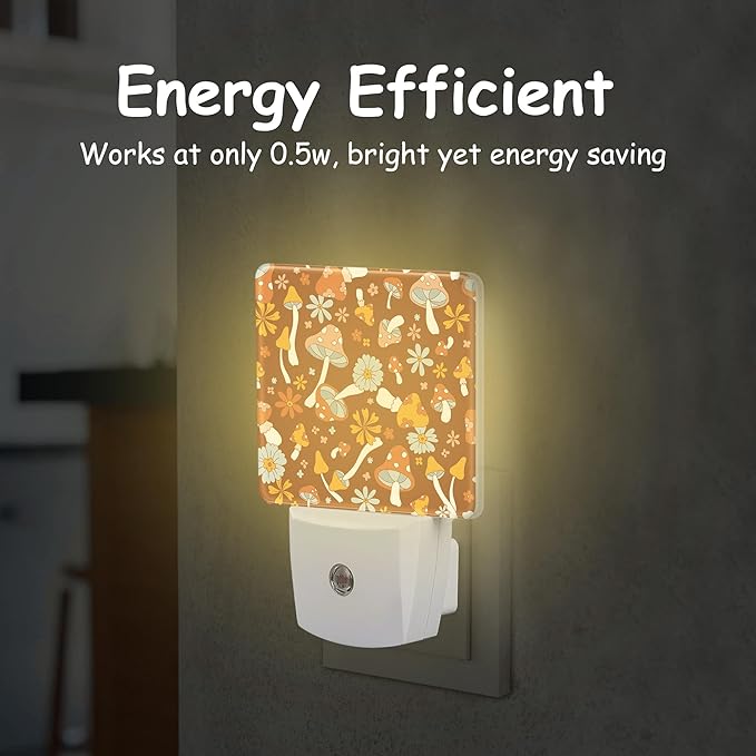 Retro Cartoon Mushrooms Plug Night Light,Childish Floret Night Light Lamp Auto Sensor Energy Efficient Dusk to Dawn Lights for Girls Boys Women Room Decor,Hallway,Kitchen,Bathroom,Nursery,Stairs