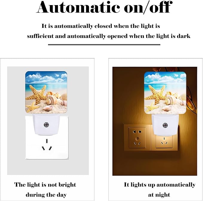 Beach Shell and Starfish Conch Night Light,Plug-in Nightlights Auto Sensor Night Lamp Dusk-to-Dawn Lamp Home Decor for Nursery Children Girls Boys