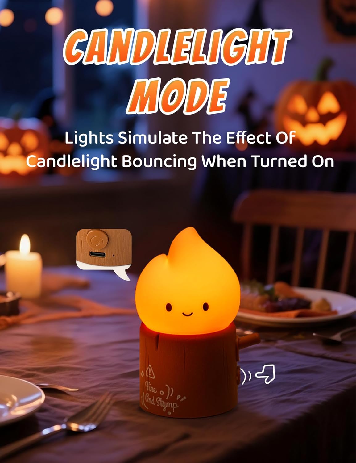 Flameless Candles Lamp, Cute Night Light,Torch Stump Light, LED Tea Lights Candles Rechargeable Night Light,Suitable for Kids lamp Bedroom,Outdoor,Camp, Gift, Christmas,Halloween