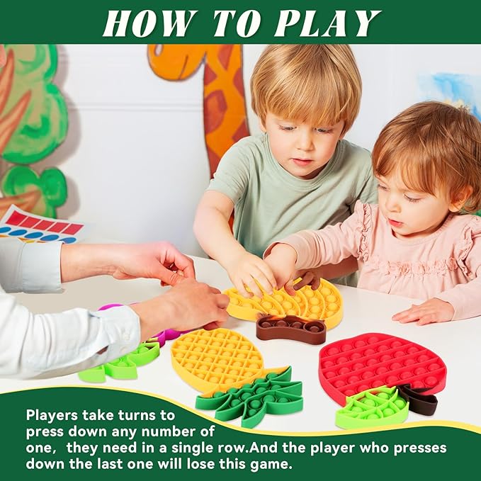 4 PCS Fidget Push Toy for Kids, Fruit Silicone Push Bubble Fidget Sensory Toys, Anxiety Relief Squeeze Toy for Kids Adults Classroom Party Favor - Apple, Banana, Grape, Pineapple