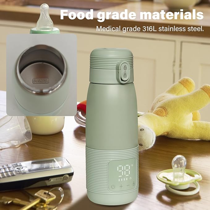 Portable Bottle Warmer for Travel - Super Fast Charging & 5-Min Heating for Breast Milk, Formula & Water, 17oz Large Capacity, Long Battery Life, Perfect for Car/Airplane, Fits Most Bottles