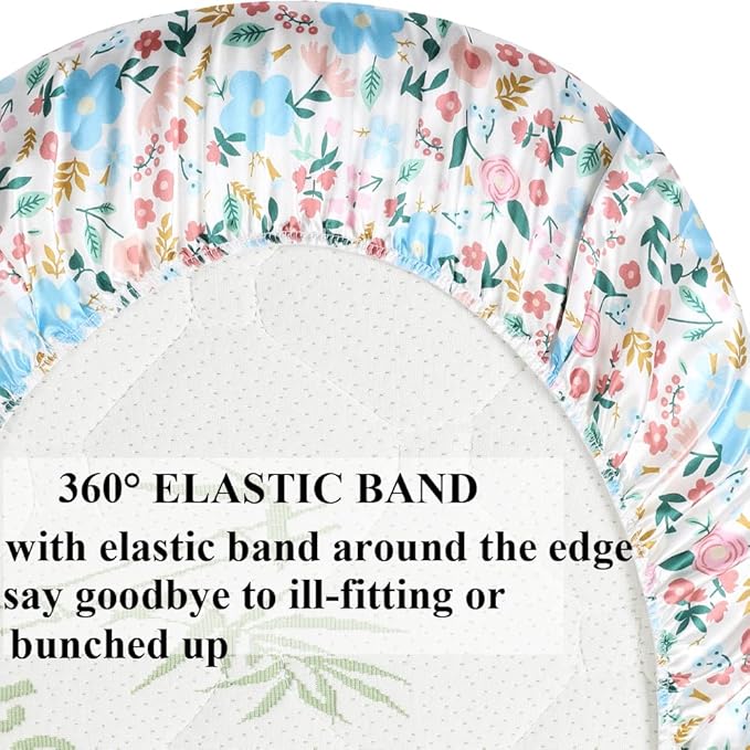 Bassinet Sheet Set 2 Pack Satin Ultra Soft Silk Fit for Rectangle, Hourglass, Oval Bassinet Mattress Protect for Baby Hair and Skin Cradle or Bassinet Sheets, Floral & Floral