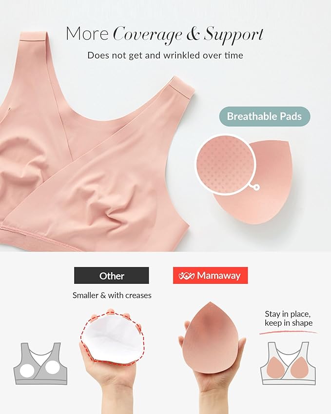 Mamaway Silky Crossover Nursing Maternity Wireless Bra, Smooth, Soft, Cooling, No Buckle, No Show for Sleeping Breastfeeding