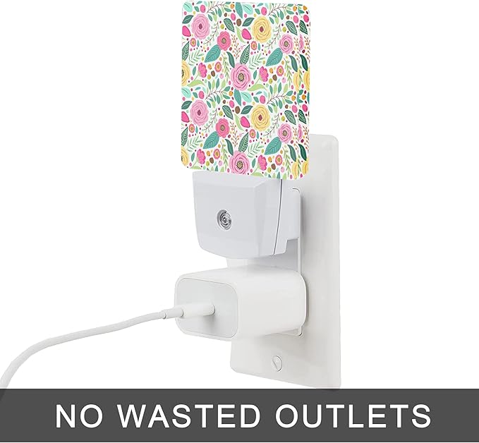 Retro Flowers Night Light,Spring Retro Rustic Flowers Night Lights Plug into Wall with Dusk to Dawn Light Sensors 0.5W Dim Night-Lights for Bedroom